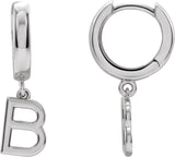 18K Gold Initial B Huggie Earrings - White Gold