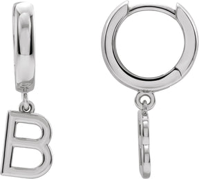 18K Gold Initial B Huggie Earrings - White Gold