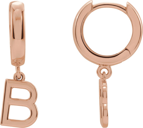 14K Gold Initial B Huggie Earrings - Rose Gold