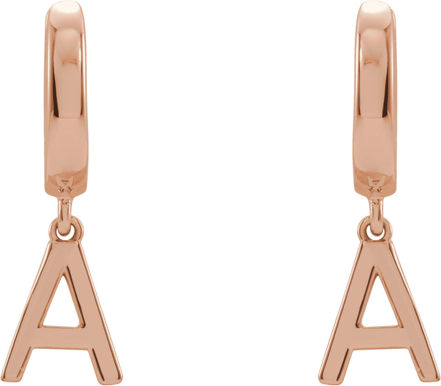 14K Gold Initial A Huggie Earrings - Rose Gold - view 3