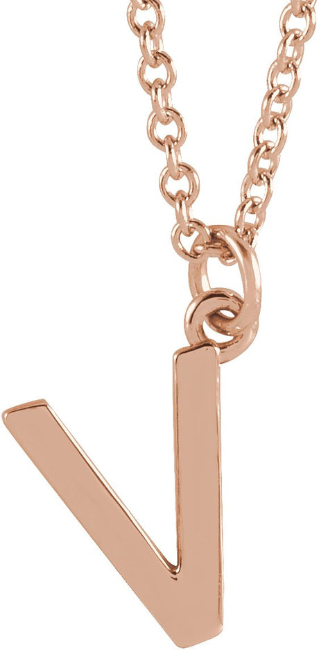 14K Gold Initial V Necklace – 9.2x7.6mm - Rose Gold