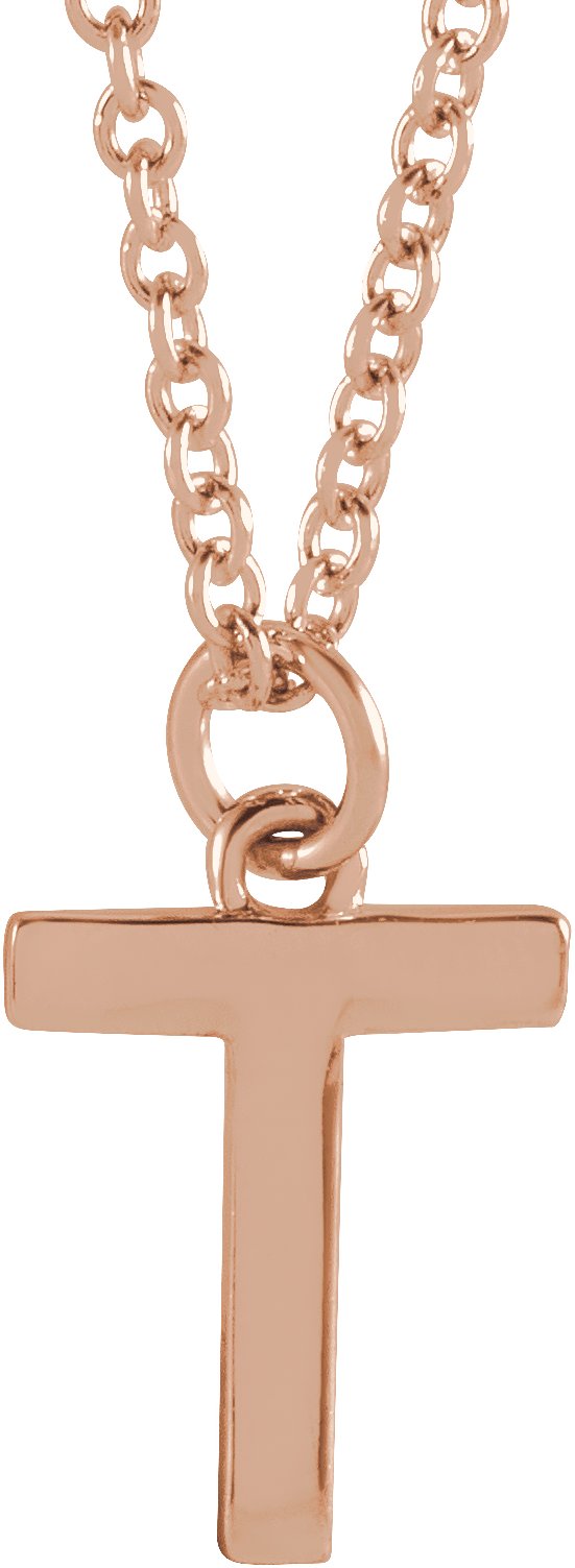 14K Gold Initial T Necklace – 9.5x6.8mm - Rose Gold