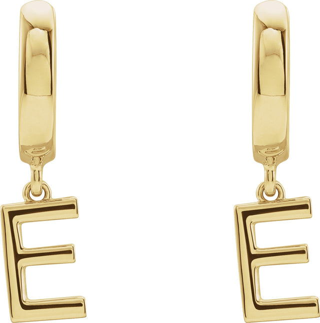18K Gold Initial E Huggie Earrings - Yellow Gold - view 2