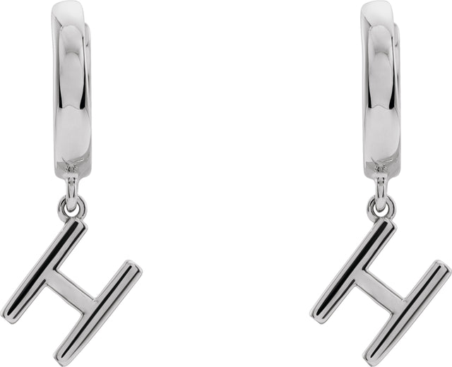 18K Gold Initial Huggie Earrings - White Gold - view 3