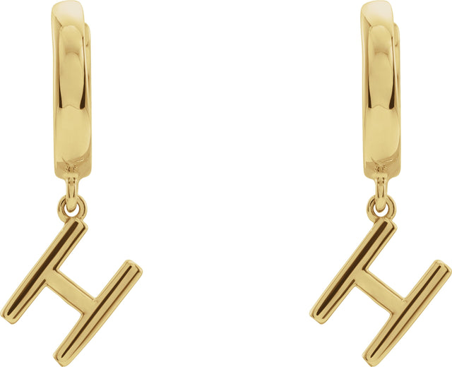 18K Gold Initial Huggie Earrings - Yellow Gold - view 2