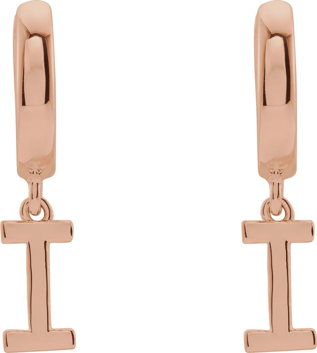 14K Gold Initial I Huggie Earrings - Rose Gold - view 3