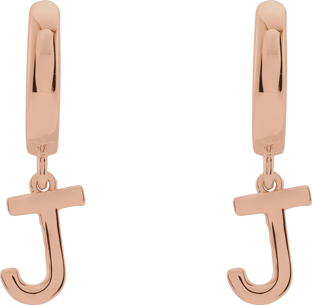 14K Gold Initial J Huggie Earrings - Rose Gold - view 3