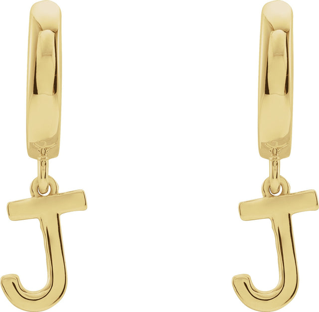 18K Gold Initial J Huggie Earrings - Yellow Gold - view 2