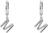 18K Gold Initial M Huggie Earrings - White Gold - view 3