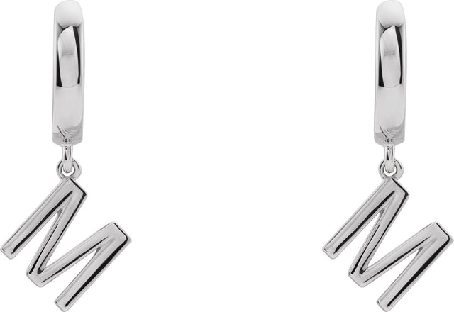 18K Gold Initial M Huggie Earrings - White Gold - view 3