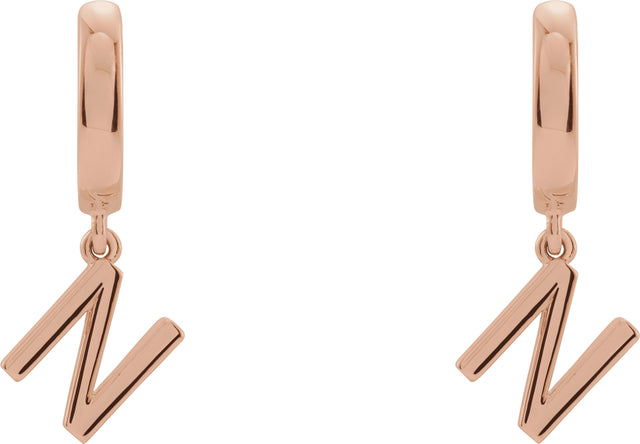 14K Gold Initial N Huggie Earrings - Rose Gold - view 3