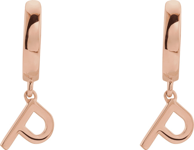 14K Gold Initial P Huggie Earrings - Rose Gold - view 3