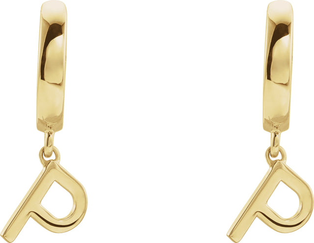 18K Gold Initial P Huggie Earrings - Yellow Gold - view 2