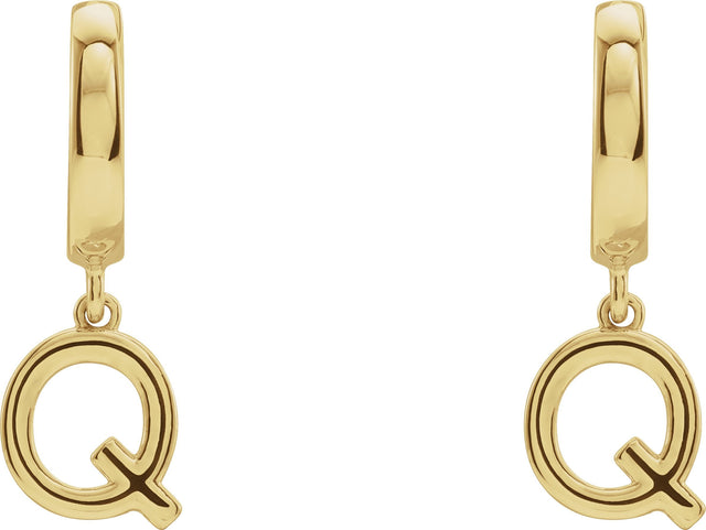 18K Gold Initial Q Huggie Earrings - Yellow Gold - view 2