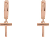 14K Gold Initial T Huggie Earrings - Rose Gold - view 3