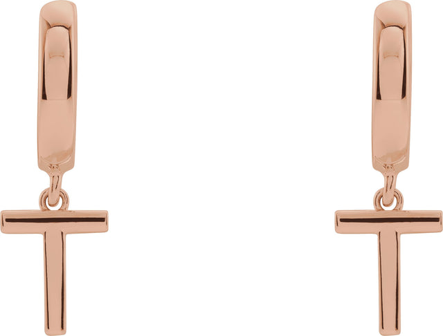 14K Gold Initial T Huggie Earrings - Rose Gold - view 3