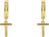 18K Gold Initial T Huggie Earrings - Yellow Gold - view 2