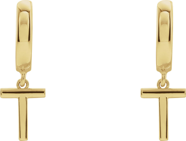 18K Gold Initial T Huggie Earrings - Yellow Gold - view 2