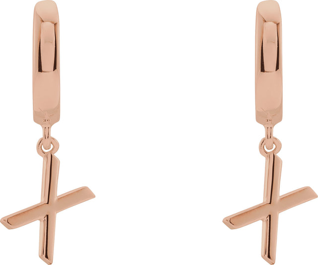 14K Gold Initial X Huggie Earrings - Rose Gold - view 3