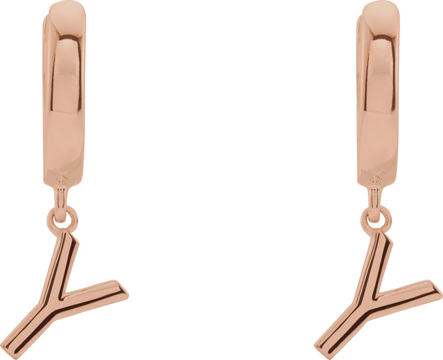 14K Gold Initial Y Huggie Earrings - Rose Gold - view 3