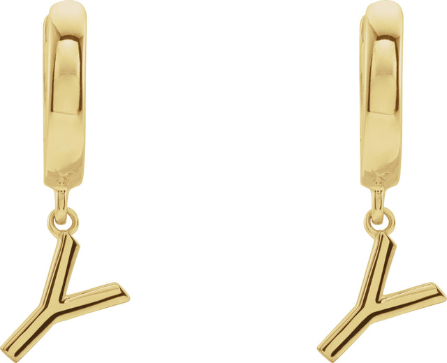 18K Gold Initial Y Huggie Earrings - Yellow Gold - view 2