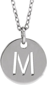 14K Gold Initial M Necklace or Pendant - White Gold