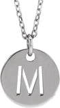 14K Gold Initial M Necklace or Pendant - White Gold