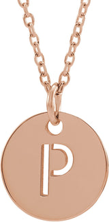 14K Gold Initial P Necklace or Pendant - Rose Gold
