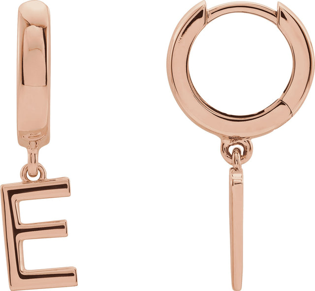 14K Gold Initial E Huggie Earrings - Rose Gold