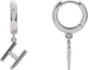 18K Gold Initial Huggie Earrings - White Gold