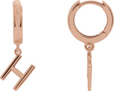 14K Gold Initial Huggie Earrings - Rose Gold