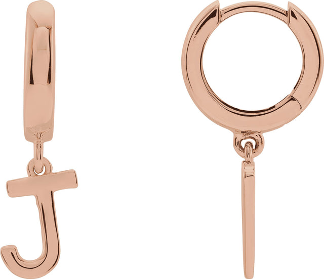 14K Gold Initial J Huggie Earrings - Rose Gold