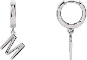 14K Gold Initial M Huggie Earrings - White Gold