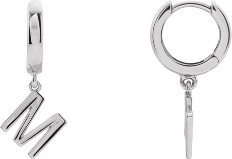 18K Gold Initial M Huggie Earrings - White Gold