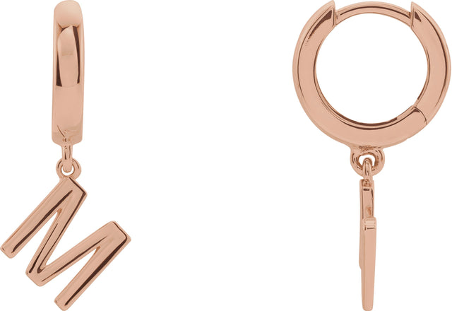 14K Gold Initial M Huggie Earrings - Rose Gold