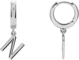 14K Gold Initial N Huggie Earrings - White Gold