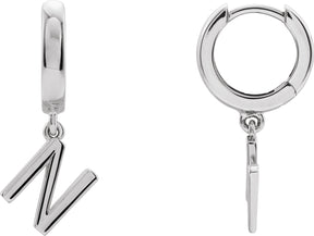 14K Gold Initial N Huggie Earrings - White Gold