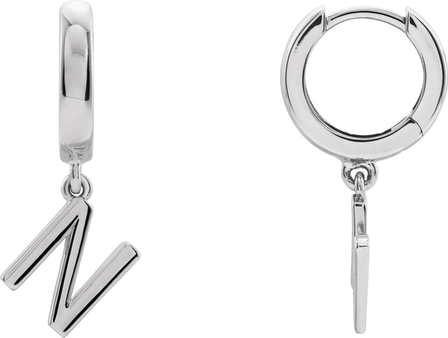 14K Gold Initial N Huggie Earrings - White Gold