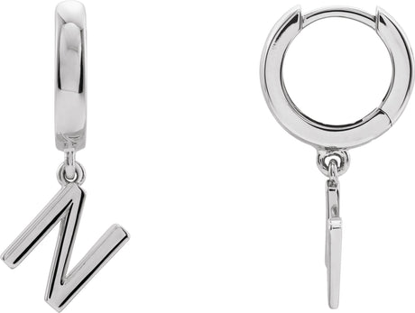 18K Gold Initial N Huggie Earrings - White Gold