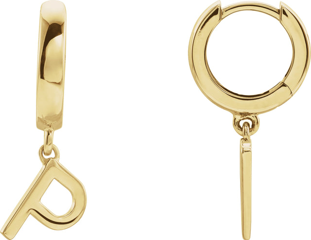 14K Gold Initial P Huggie Earrings - Yellow Gold