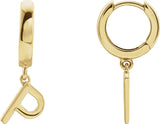 18K Gold Initial P Huggie Earrings - Yellow Gold