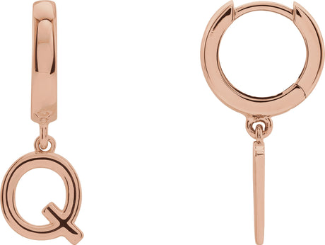 14K Gold Initial Q Huggie Earrings - Rose Gold
