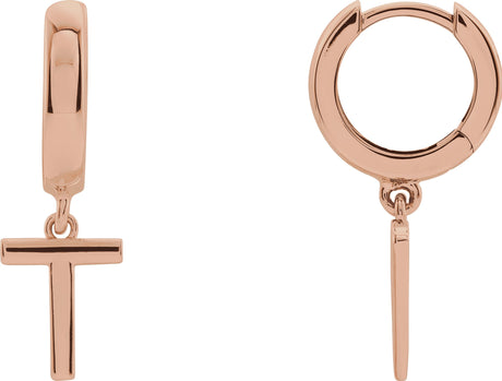 14K Gold Initial T Huggie Earrings - Rose Gold