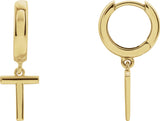 14K Gold Initial T Huggie Earrings - Yellow Gold