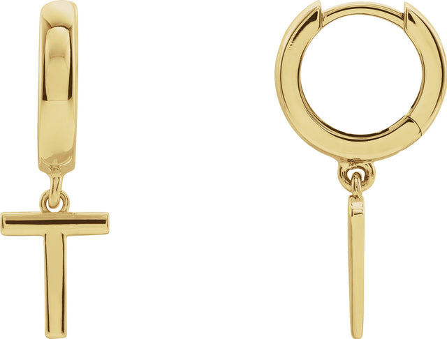 14K Gold Initial T Huggie Earrings - Yellow Gold