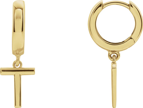 18K Gold Initial T Huggie Earrings - Yellow Gold