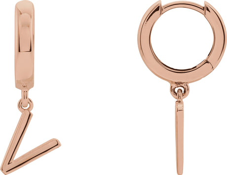 14K Gold Initial V Huggie Earrings - Rose Gold