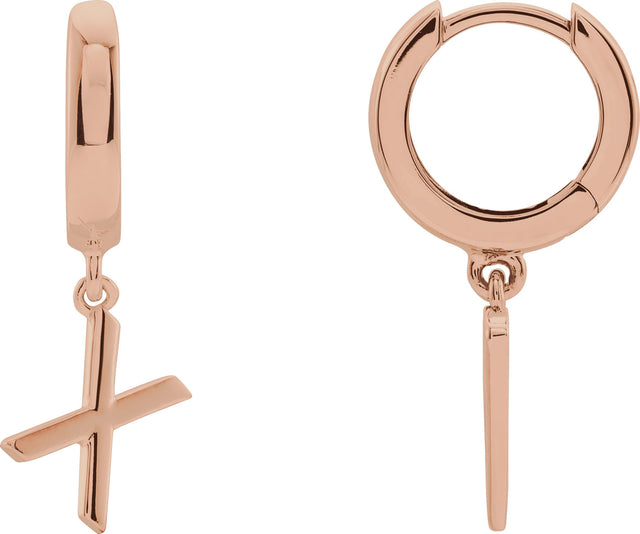 14K Gold Initial X Huggie Earrings - Rose Gold