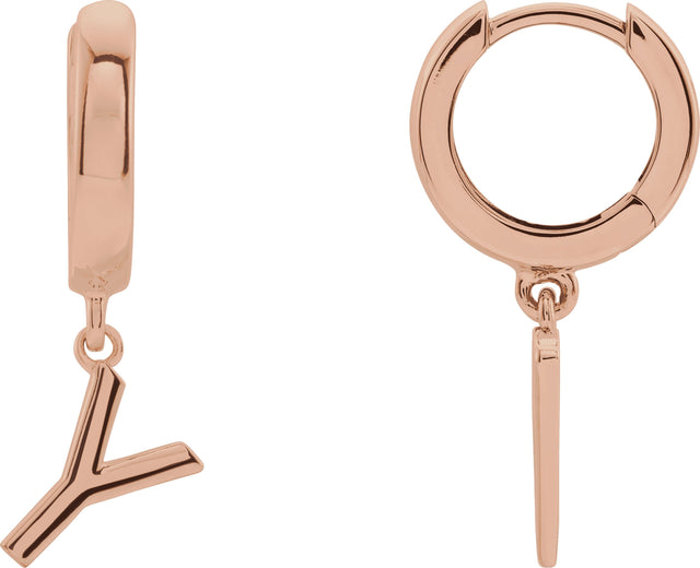 14K Gold Initial Y Huggie Earrings - Rose Gold