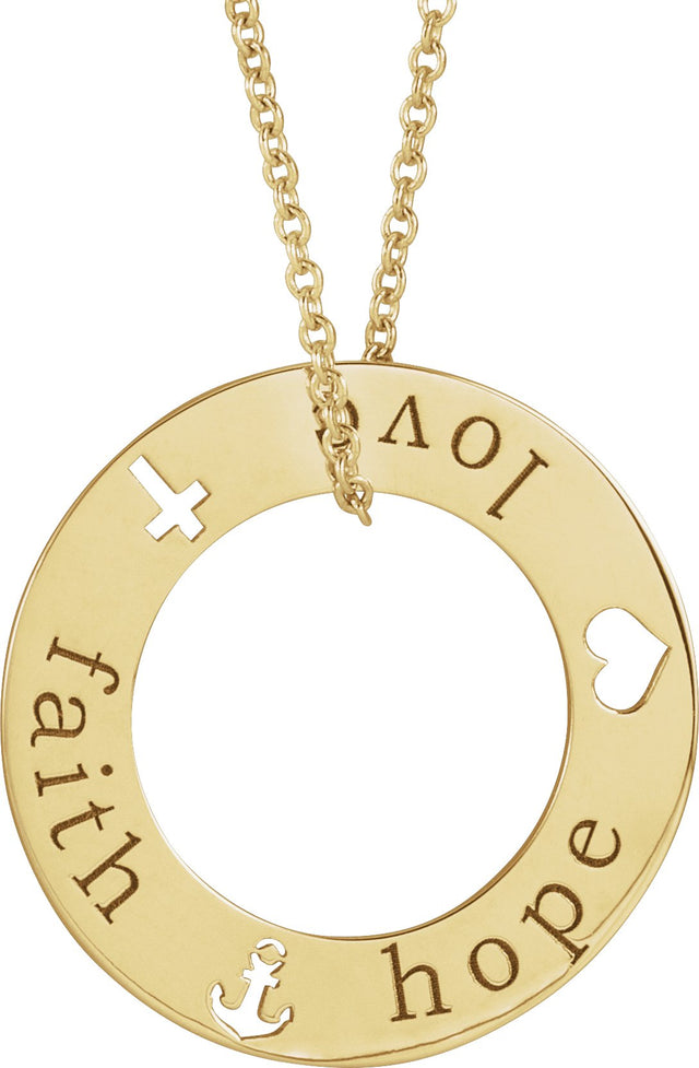 14K Gold Engravable Faith, Love, & Hope Loop Necklace or Pendant - Yellow Gold